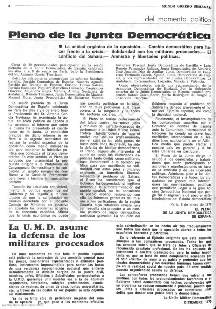 Mundo Obrero : Órgano del Comité Central del Partido Comunista de España: Año XLVI Número 2 - 1976 enero 14