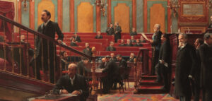 Lectura de un proyecto de Ley en el Salón de Sesiones. Asterio Mañanós, 1908. Congreso de los Diputados de España